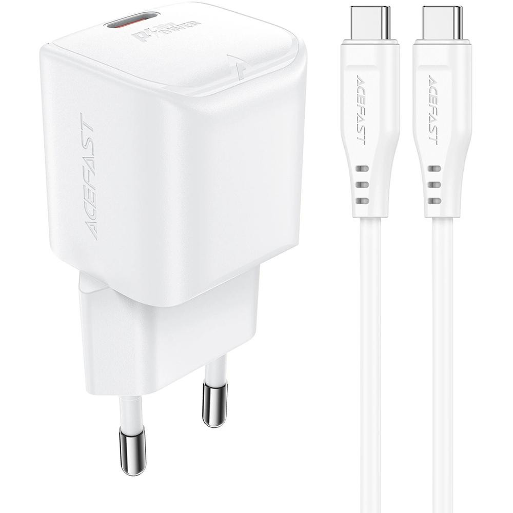 Acefast A77 30W GaN + USB Type-C to USB Type-C cable White (6974316282655) - зображення 1