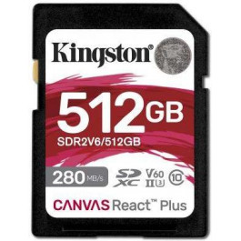   Kingston 512 GB SDXC Canvas React Plus UHS-II U3 V60 Class 10 (SDR2V6/512GB)