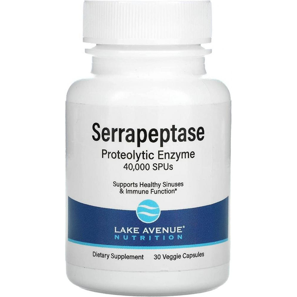 Lake Avenue Nutrition Серрапептаза, протеолітичний фермент Serrapeptase Proteolytic Enzyme 40000 SPU 30 vegcaps - зображення 1