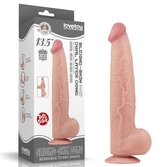 LoveToy Sliding-Skin Dual Layer Dong 13.5" Flesh (6452LVTOY936) - зображення 1