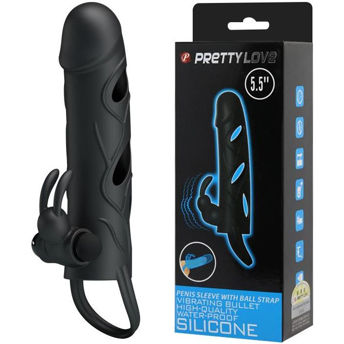 Pretty Love 5,5 Inch Vibrating Penis Sleeve чёрная 14 см (6603BI0405) - зображення 1