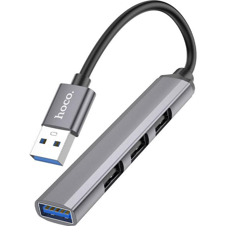 Hoco HB26 4-in-1 USB-C to 1xUSB3.0, 3xUSB2.0 Metal Gray (6931474765482) - зображення 1