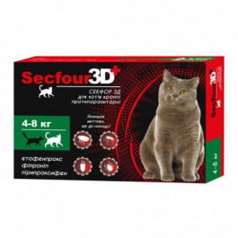   FIPROMAX Краплі протипаразитарні  Secfour 3D для котів, 1 мл, 4-8 кг, 2 шт. (4820150207472)