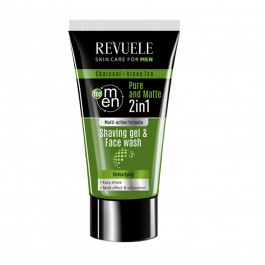   Revuele Гель для гоління та вмивання  Men Care Charcoal And Green Tea Shaving Gel And Face Wash 2in1, 180 мл