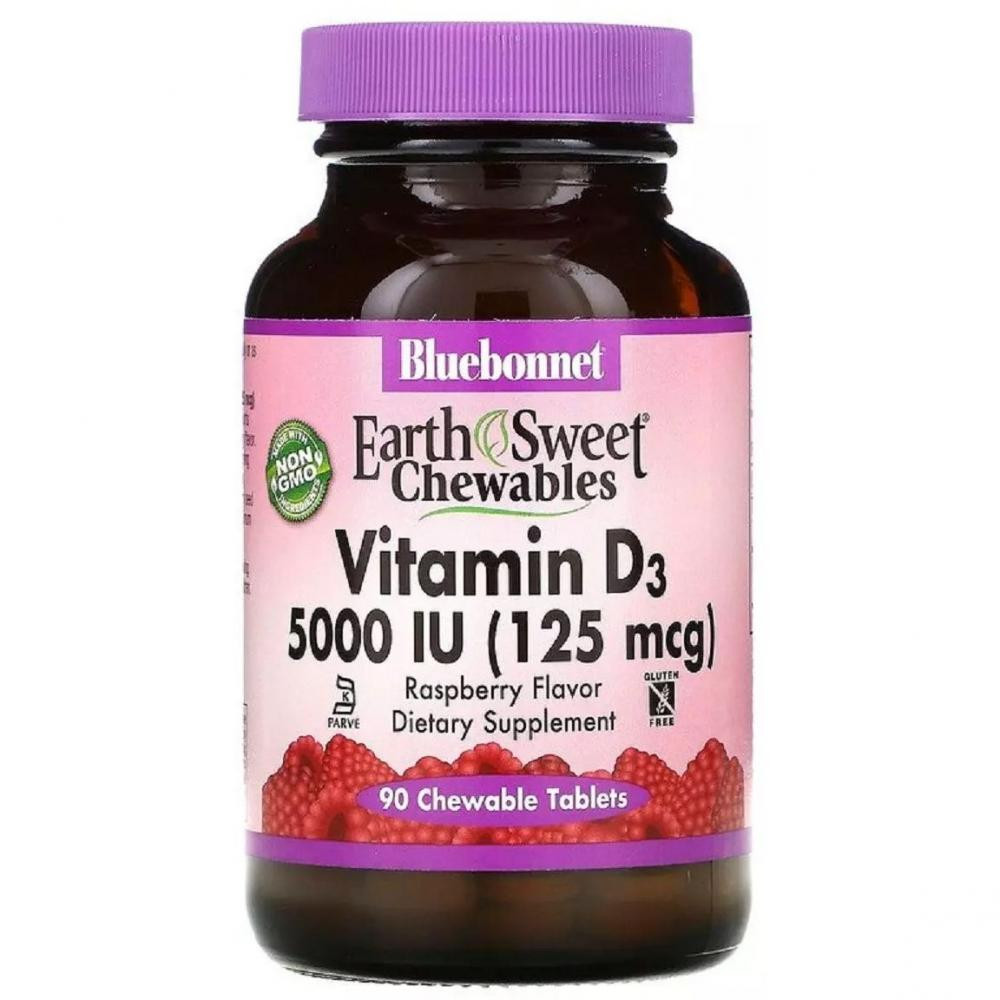 Bluebonnet Nutrition Вітамін D3  Earth Sweet Chewables 5000IU малина 90 капсул (BLB0366) - зображення 1