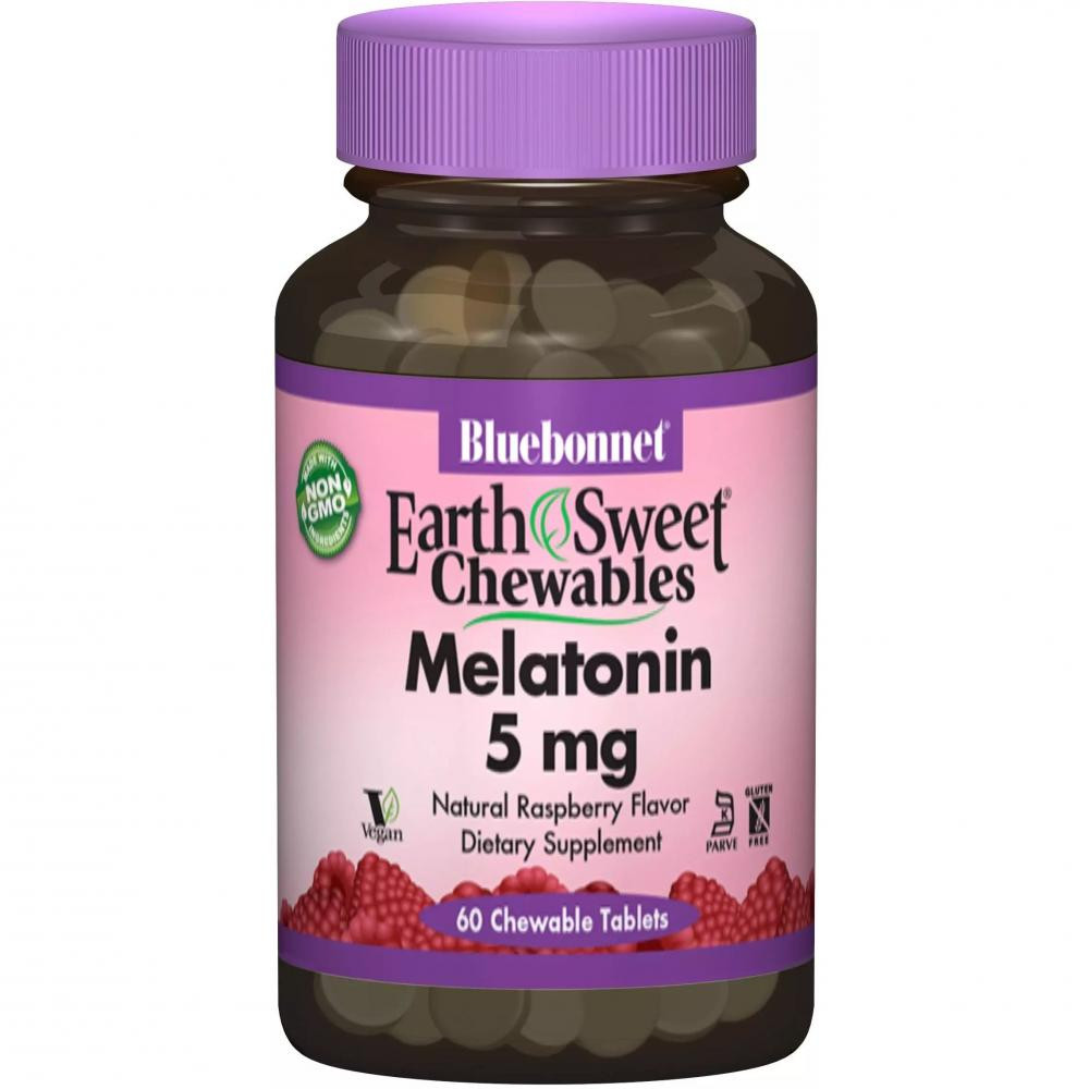 Bluebonnet Nutrition Мелатонін 5 мг, Смак Малини, Earth Sweet Chewables, 60 жувал (BLB-00996) - зображення 1