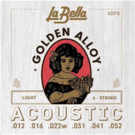   La Bella Струны для акустической гитары  40PS 80/20 Golden Alloy Acoustic Guitar Strings Light 12/52