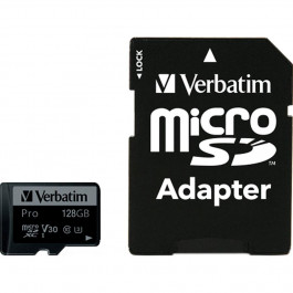   Verbatim 128 GB microSD UHS-I U3 V30 A2 Class 10 Pro + SD-adapter (47044)