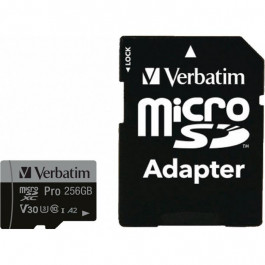   Verbatim 256 GB microSD UHS-I U3 V30 A2 Class 10 Pro + SD-adapter (47045)