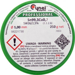   Cynel Припой без свинца Sn99,3-Cu0,7 проволочный на катушке с флюсом Cynel: O 1 мм, m = 250 г