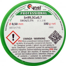   Cynel Припой без свинца Sn99,3-Cu0,7 проволочный на катушке с флюсом Cynel: O 0.5 мм, m = 100 г