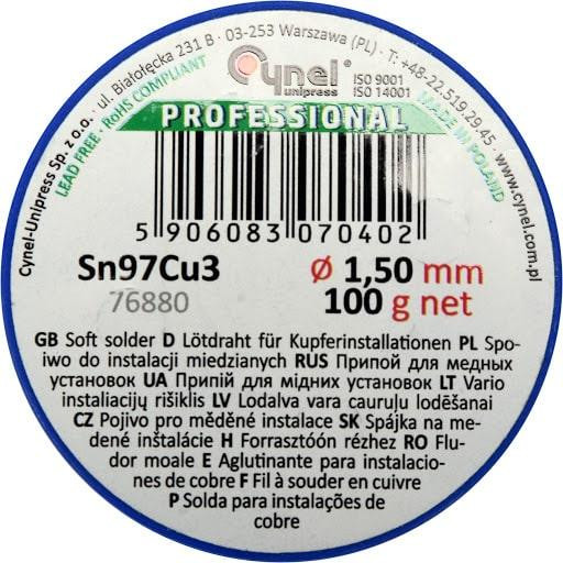 Cynel Припой для пайки меди проволочный на катушке Cynel: O 1.5 мм, m = 100 г - зображення 1