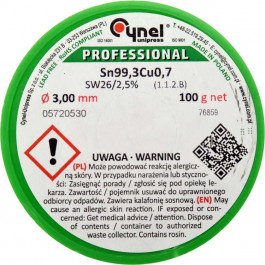   Cynel Припой без свинца Sn99,3-Cu0,7 проволочный на катушке с флюсом Cynel: O 3 мм, m = 100 г