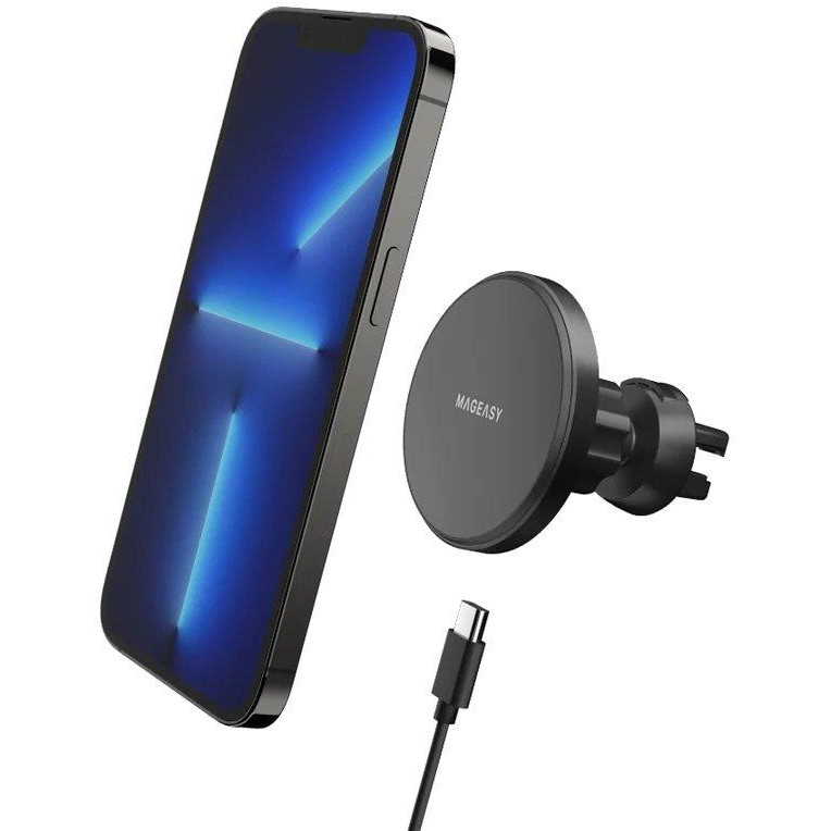 SwitchEasy MagMount Magnetic Wireless Car Charger For iPhone 12-14 Black (MCG123031BK22) - зображення 1