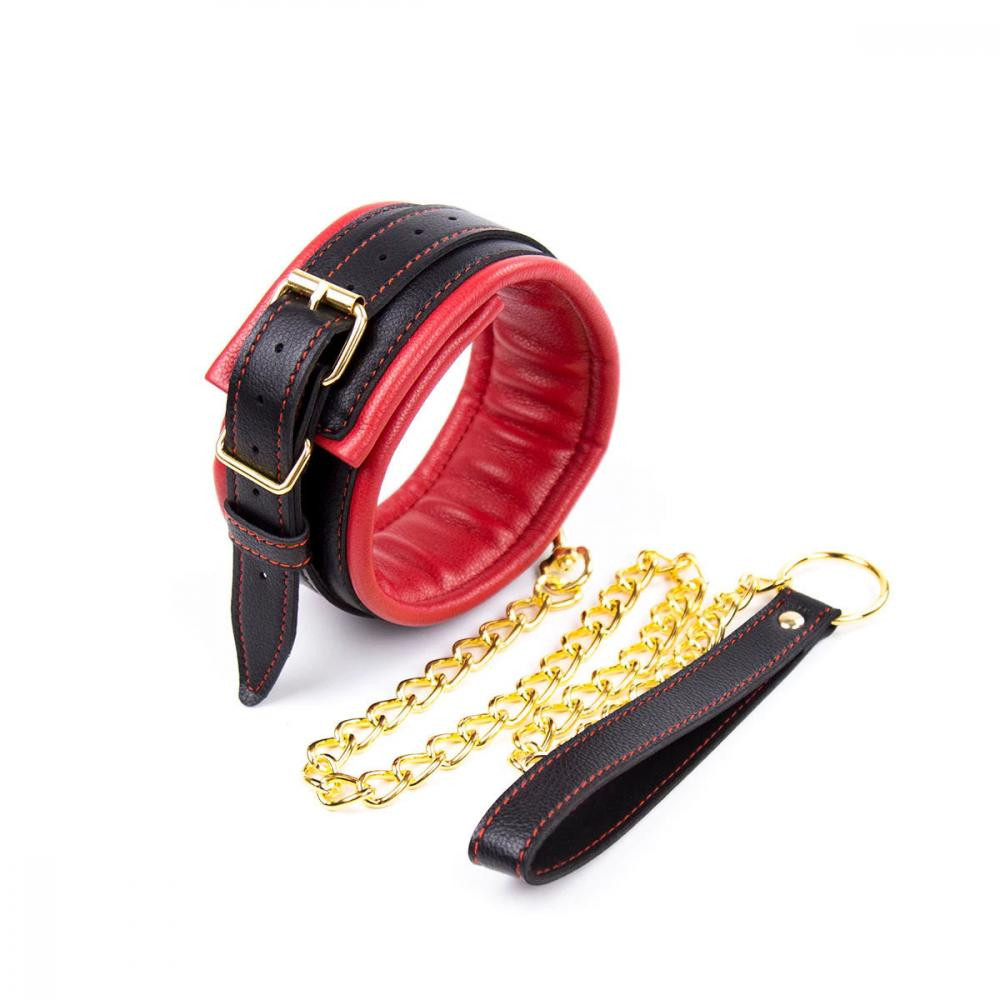 DS Fetish Нашийник з повідцем Collar black/red with leash (263202083) - зображення 1