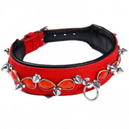   DS Fetish Ошейник Leather Jewel & Spike, Red (F61244)