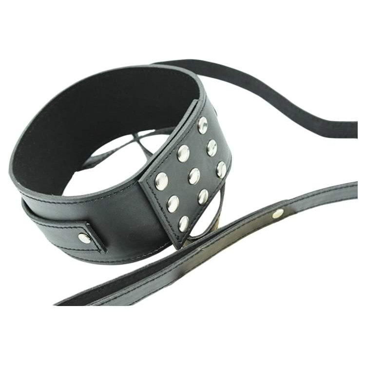 DS Fetish Collar with leash black metal (262412010) - зображення 1