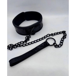   DS Fetish Collar with leash black iron (DS36212)