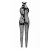 Noir Handmade Бодістокінг  F315 Ego flocked mesh halter catsuit Black, M - зображення 5