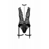 Noir Handmade Боді  F297 Libido Deep-V bodysuit with collar, pearl chain and garter Black, M - зображення 4