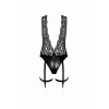 Noir Handmade Боді  F297 Libido Deep-V bodysuit with collar, pearl chain and garter Black, M - зображення 5