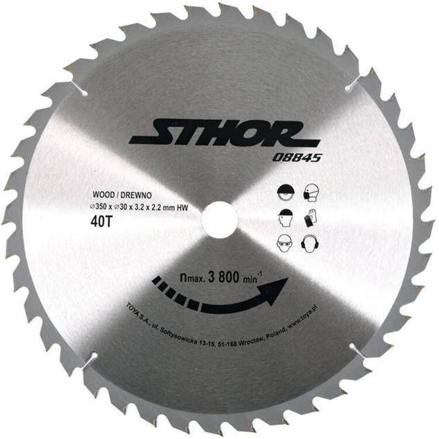 STHOR Диск пильный по дереву. O = 350/30 мм, h = 3,2 мм, 40 зубьев, 08845 - зображення 1