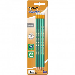   BIC Олівець чорнографітний  Evolution, з гумкою, НВ, 4 шт. (8902753)