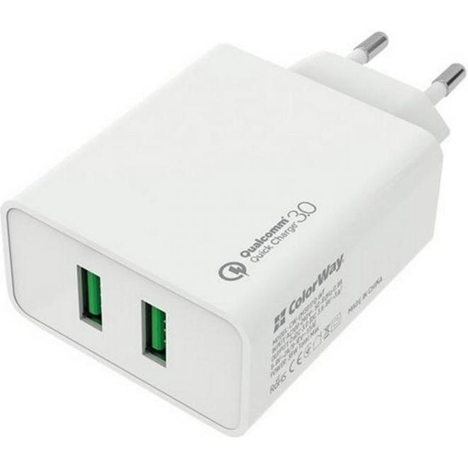 ColorWay 2 USB Quick Charge 3.0 (36W) White (CW-CHS017Q-WT) - зображення 1