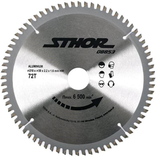 STHOR Диск пильный для алюминия. O = 210/30 мм, h = 2,2 мм, 72 зубы, 08853 - зображення 1