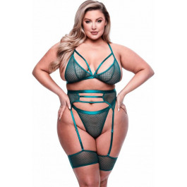 Baci 3PC STRAPPY BRA, GARTER & PANTY SET GREEN, QUEEN (BAC3212GRNQ)