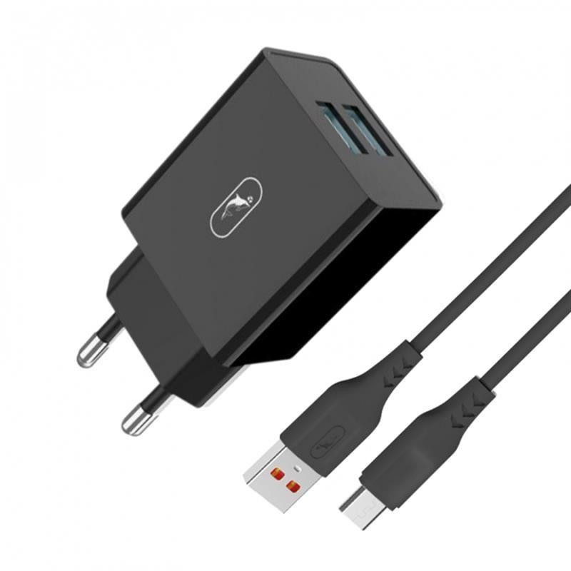 SkyDolphin SC30V 2USB 2.1A Black + microUSB cable (MZP-000172) - зображення 1