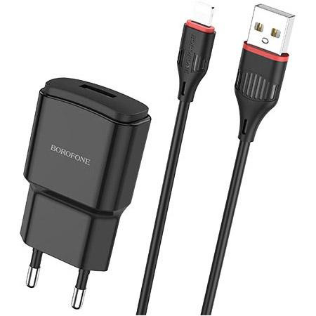 Borofone BA48A Orion 1xUSB-A Black w/Lightning cable (BA48ALB) - зображення 1