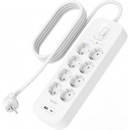   Belkin 8 розеток, 1xUSB-C, 1xUSB, 2м (SRB003VF2M)