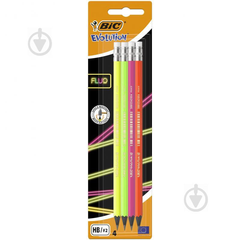 BIC Олівець чорнографітних  Evolution Fluo, з гумкою, НВ, 1 шт., в асортименті (942053) - зображення 1