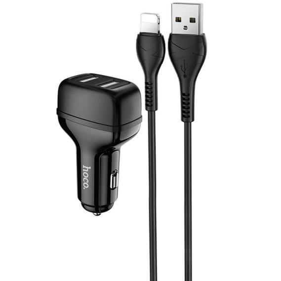 Hoco Z36 Leader 2USB 2.4A + Lightning Black - зображення 1