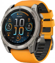   Garmin Fenix 8 47mm AMOLED Sapphire Titanium w. Spark Orange/Graphite Silicone Band (010-02904-10/11)