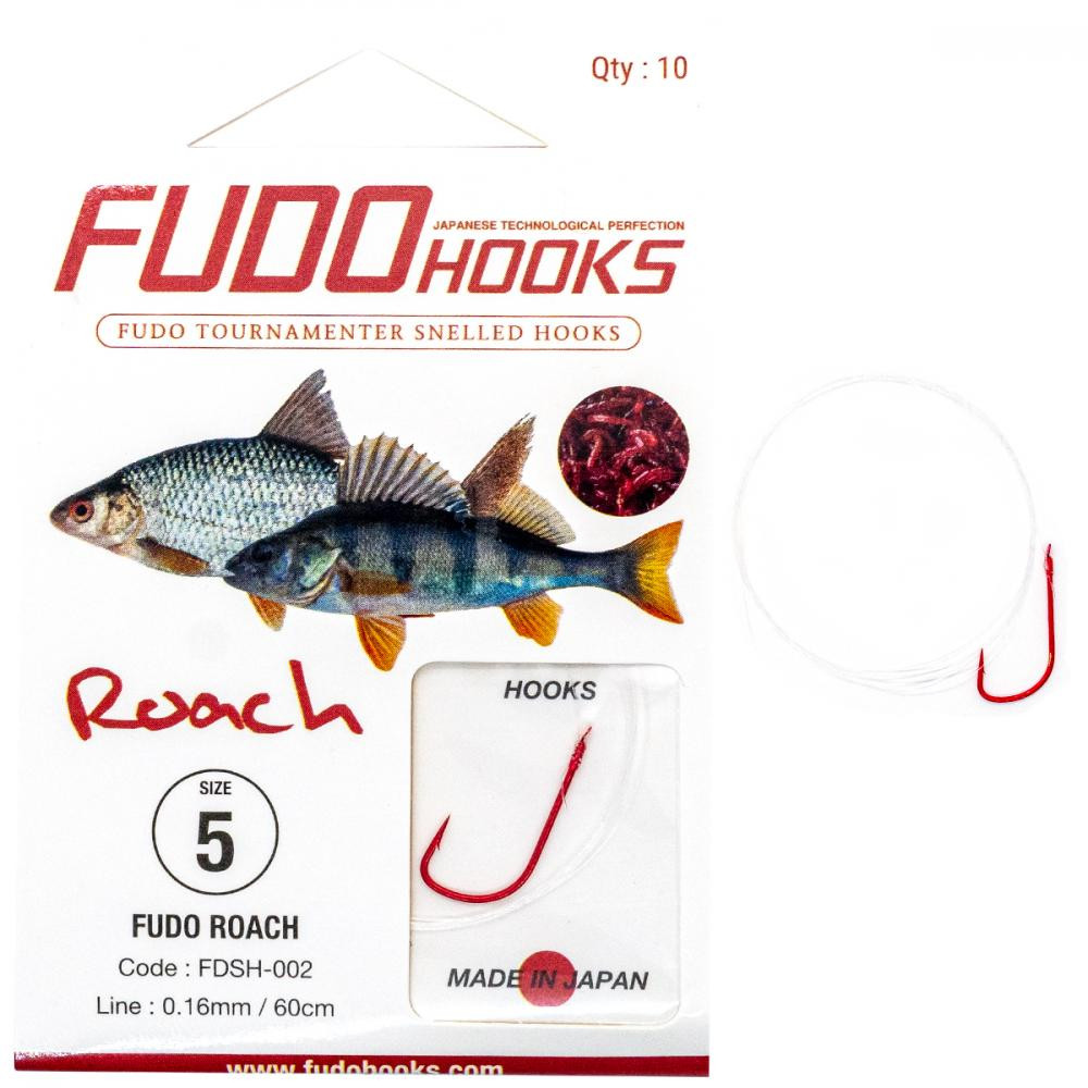 FUDO Hooks Roach / FDSH-002 / Red / №07 / 0.14mm 60cm / 10pcs - зображення 1