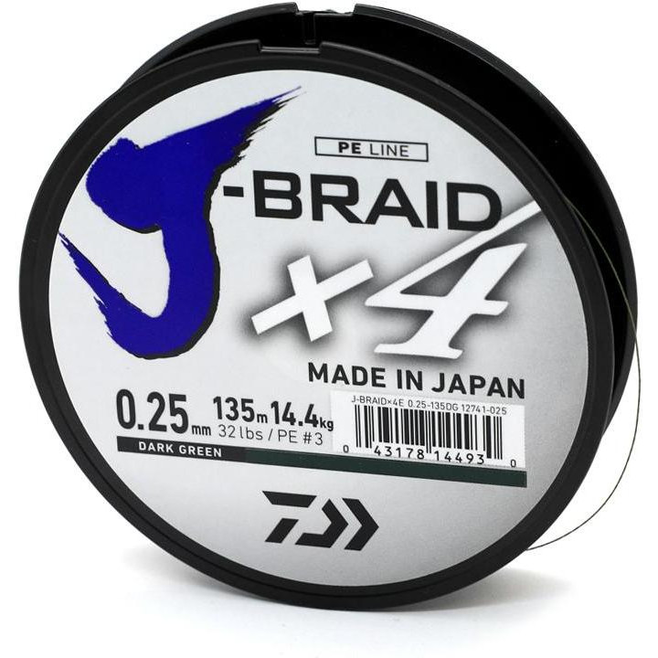 Daiwa J-Braid X4 / Dark Green / 0.10mm 135m 3.8kg - зображення 1