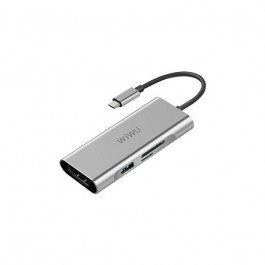   WIWU Adapter Alpha 731HP USB-C to 3xUSB3.0+HDMI+USB-C+SD+TF Card Silver