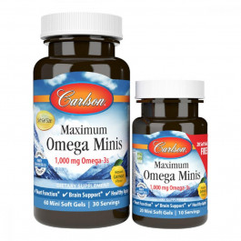   Carlson Labs Омега Максимум, 1000 мг, смак Лимона, Maximum Omega Minis, 6 (CL18440)