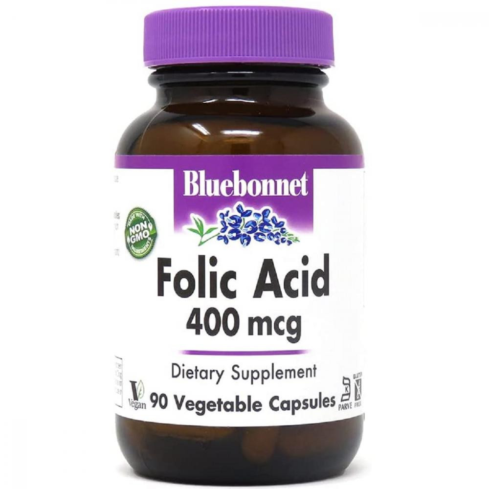 Bluebonnet Nutrition Фолиевая кислота 400 мг, Folic Acid, , 90 вегетарианских капсул - зображення 1