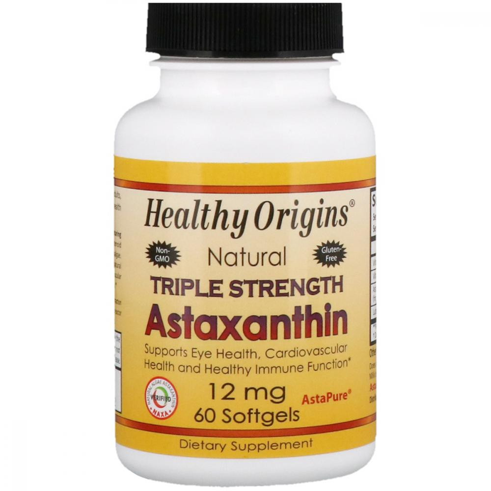 Healthy Origins Астаксантин, Astaxanthin (Complex) AstaPure®, Healthy Origins, 12 мг 60 капсул - зображення 1