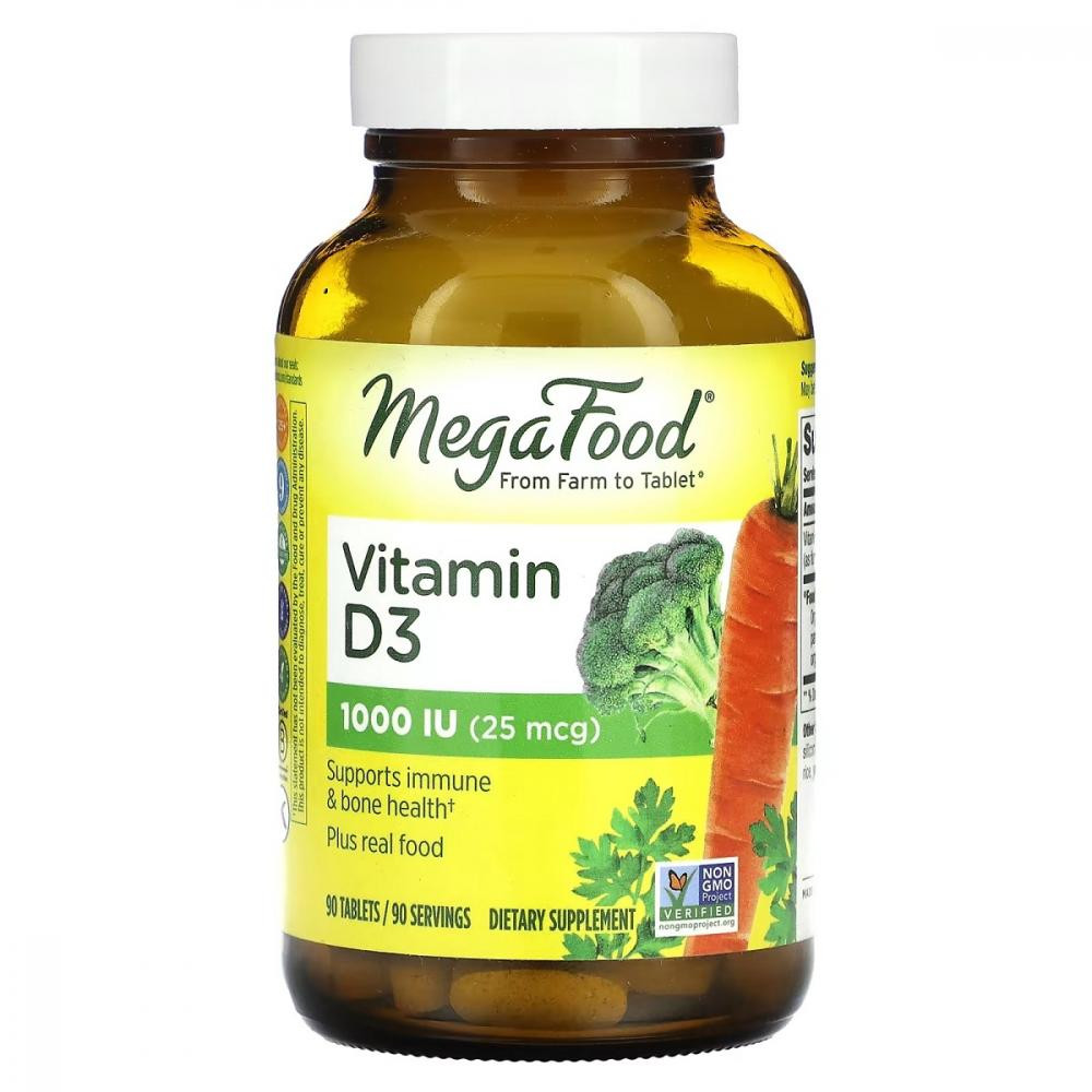 MegaFood Витамин D3 1000 IU, Vitamin D3, MegaFood, 90 таблеток - зображення 1