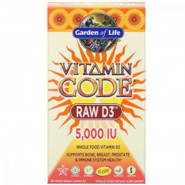   Garden of Life Сырой Витамин D3, RAW D3, Vitamin Code, Garden of Life, 5000 МЕ (125 мкг), 60 вегетарианских капсул