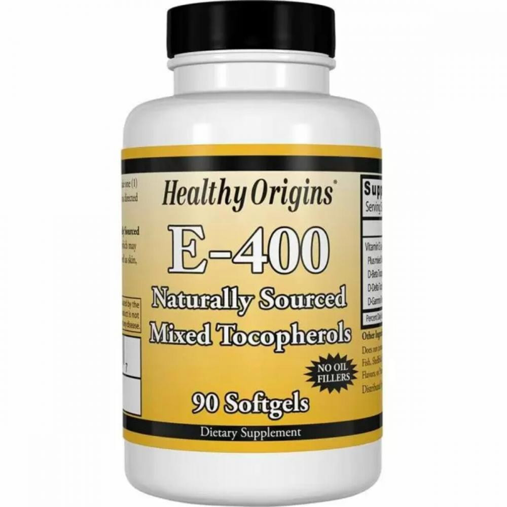 Healthy Origins Витамин Е, Смесь Токоферолов, Vitamin E 400 МЕ, Healthy Origins, 90 капсул - зображення 1