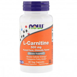   Now L- Карнитин, 500 мг, L-Carnitine, Now Foods, 60 вегетарианских капсул