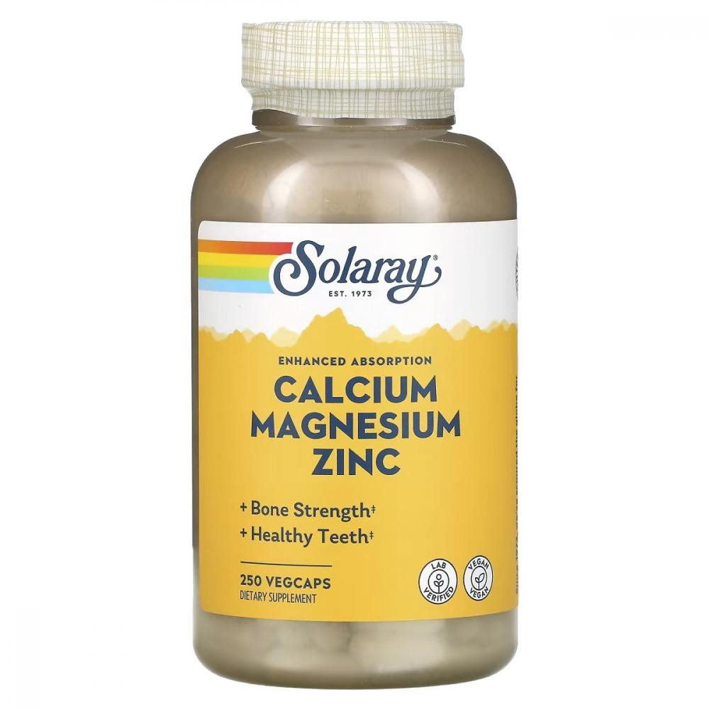 Solaray Кальций Магний Цинк, Calcium Magnesium Zinc, Solaray, 250 капсул - зображення 1