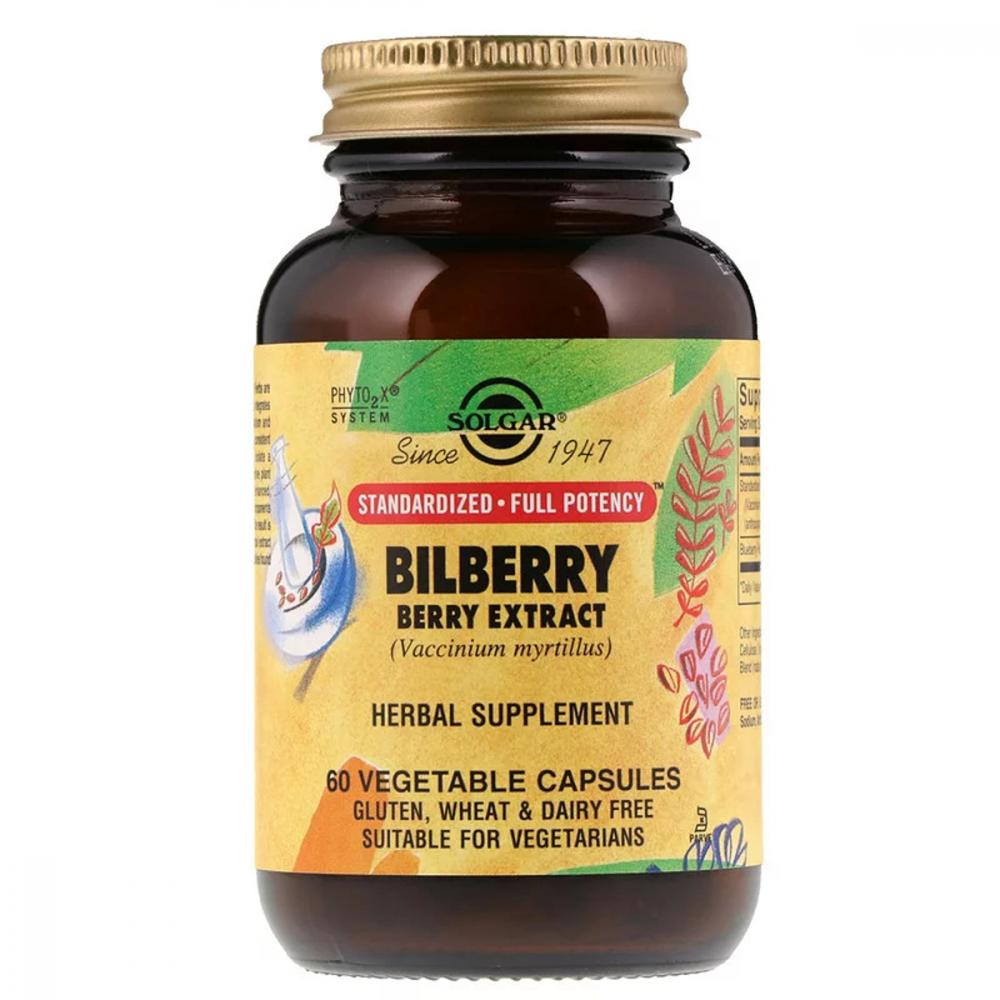 Solgar Черника Экстракт, Bilberry Berry Extract, Solgar, 60 вегетарианских капсул - зображення 1