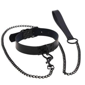 DS Fetish Нашийник з повідцем  Collar with leash black (262400100) - зображення 1