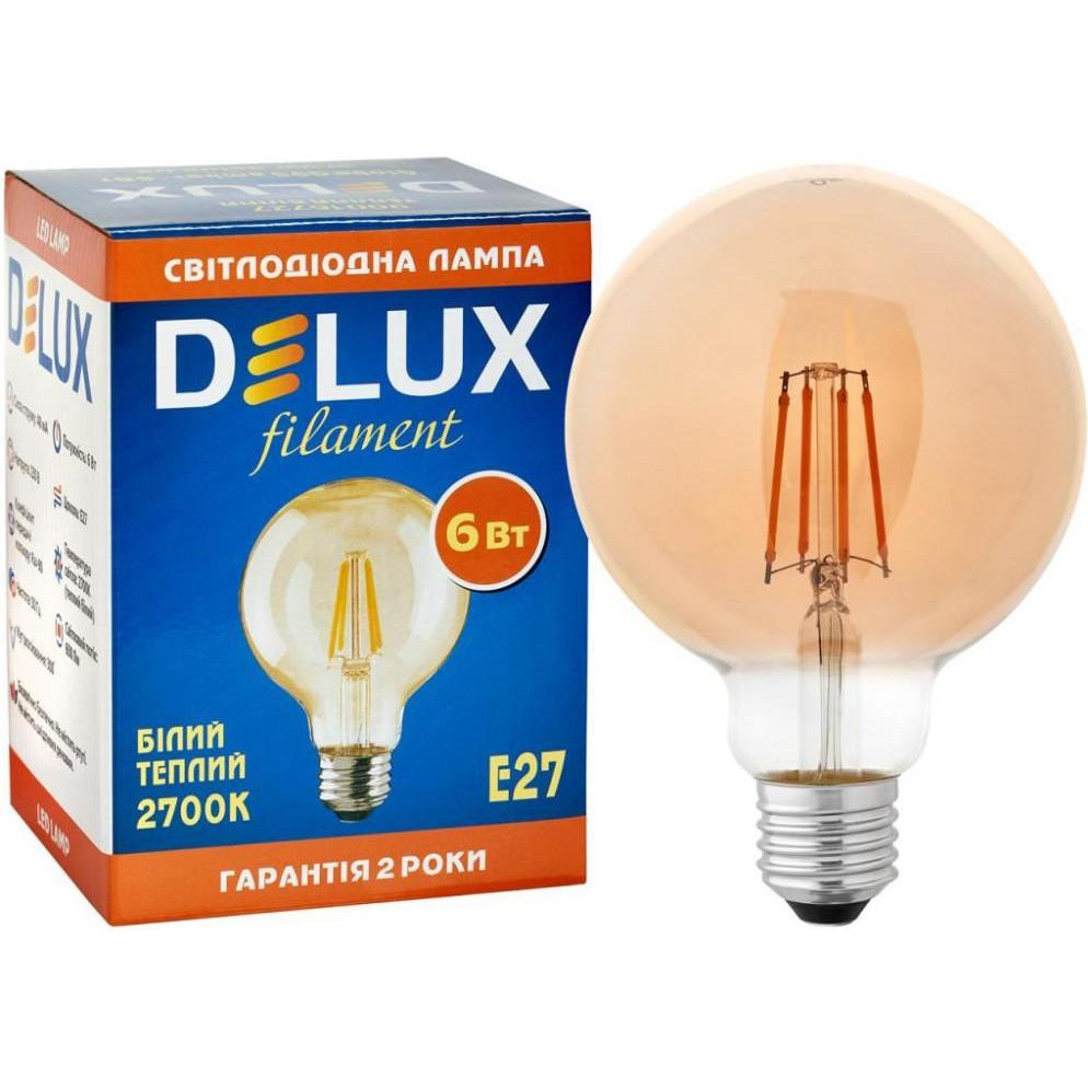 DeLux LED Globe G95 6W 2700К E27 Amber Filament (90016727) - зображення 1